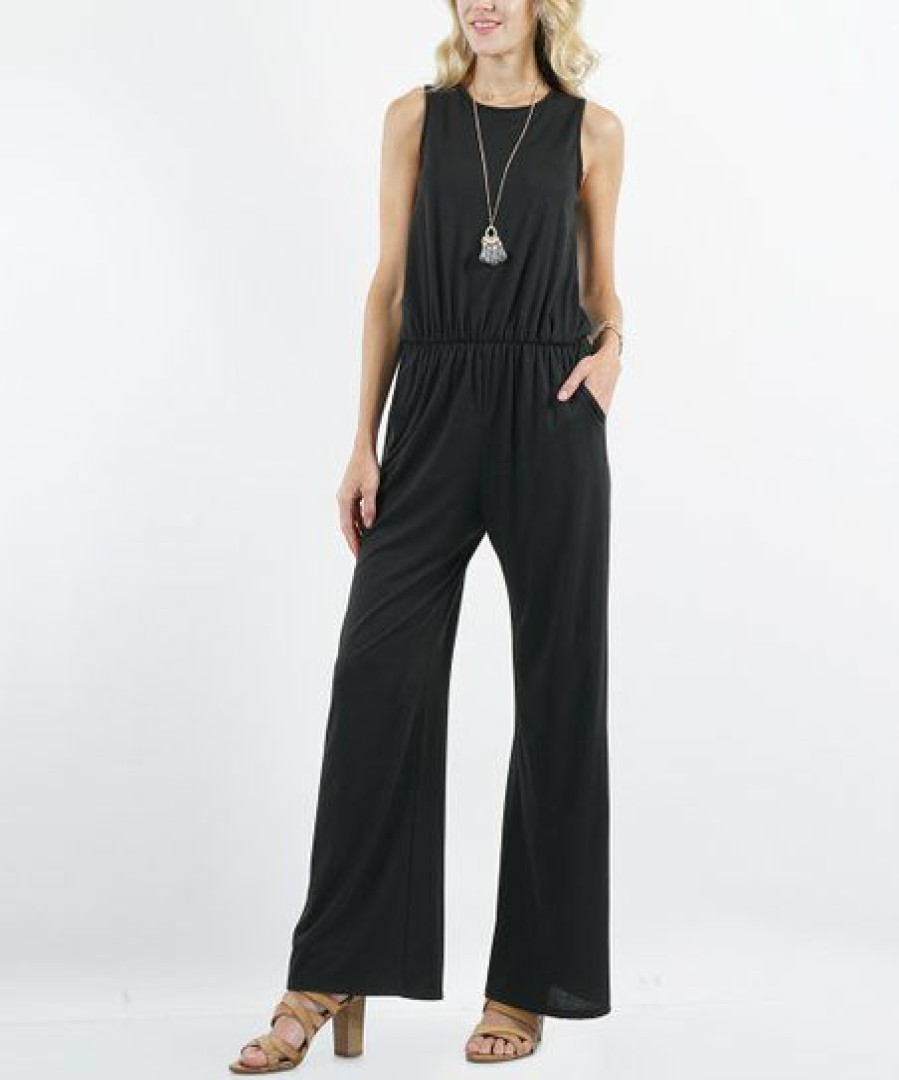 Women * | Cheap 42Pops Black Keyhole-Back Sleeveless Pocket Jumpsuit Women