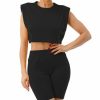 Women * | Best Sale 42Pops Black Crop Muscle Top & High-Waist Bike Shorts Women