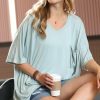 Women * | Top 10 42Pops Light Green V-Neck Pocket Oversize Boyfriend Tee Women