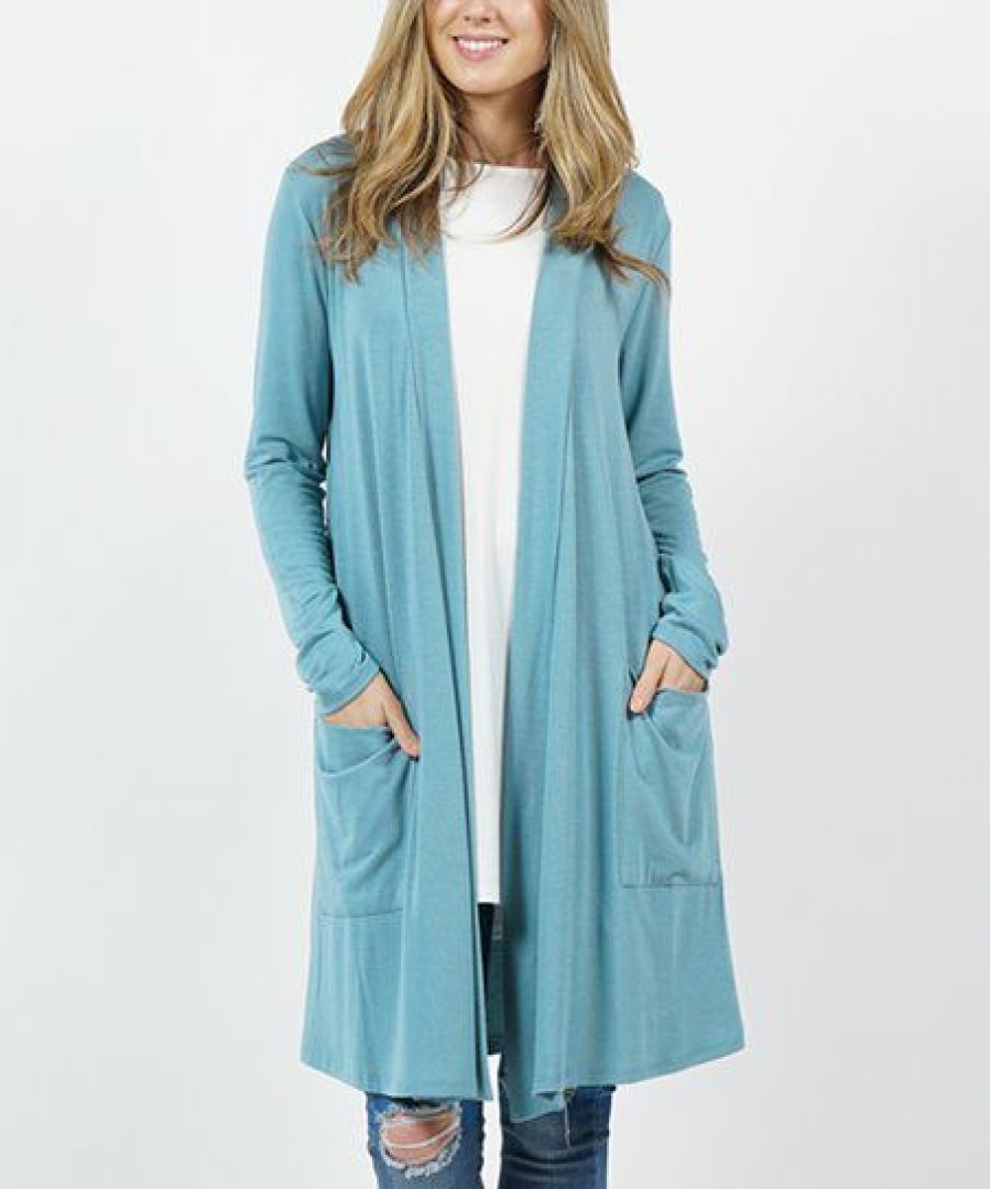 Women * | Discount 42Pops Dusty Teal Pocket Open Cardigan Women