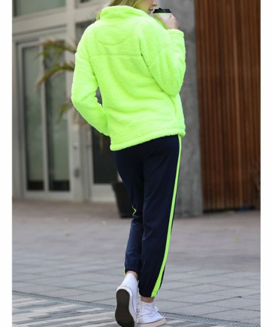 Women * | Best Deal 42Pops Neon Lime Sherpa Pullover & Black & Neon Lime Stripe Sweatpants Women