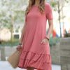 Women * | Discount 42Pops Ash Rose Round-Neck Short-Sleeve Ruffle-Hem Dress Women