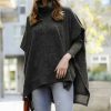 Women * | Budget 42Pops Black Melange Cowl Neck Long-Sleeve Hi-Low Poncho Women