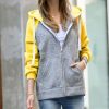 Women * | Top 10 42Pops Yellow & Gray Zip-Up Raglan Pocket Hoodie Women