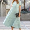 Women * | Cheap 42Pops Light Green Tiered Crewneck Short-Sleeve Midi Dress Women