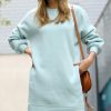 Women * | Discount 42Pops Light Green Crewneck Long-Sleeve Pocket Oversize Sweatshirt Tunic Women