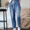 Women * | Outlet 42Pops Dark Blue Chambray Pleated Paper-Bag Pocket Pants Women