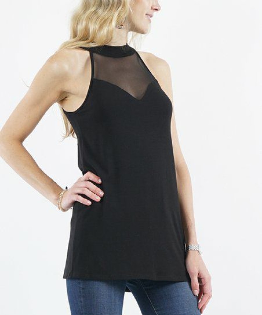 Other * | Promo 42Pops Black Mesh-Panel Back-Tie Halter Top Women