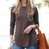 Women * | New 42Pops Brown Leopard-Contrast Three-Quarter Sleeve Pocket Tee Women