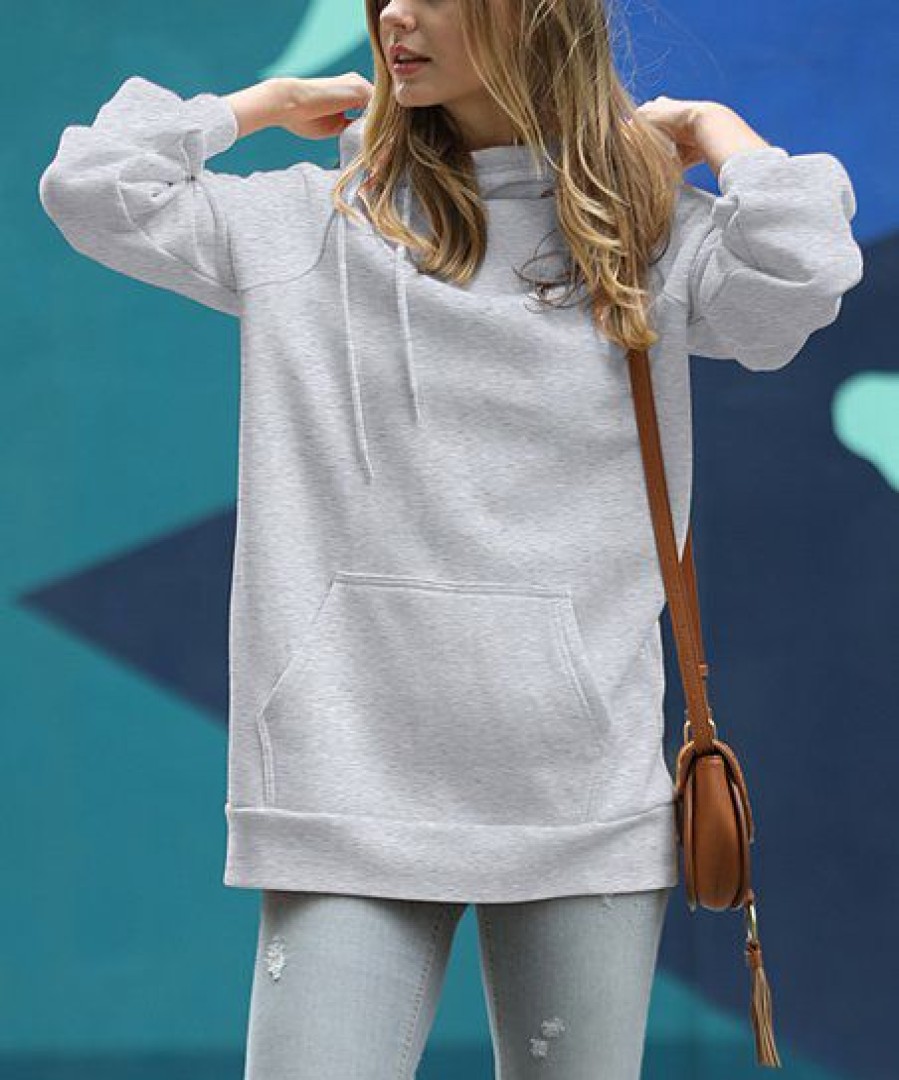 Women * | Budget 42Pops Heather Gray Side-Tie Longline Pocket Hoodie Women