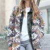 Women * | Budget 42Pops Olive Geometric Pocket Oversize Shacket Women