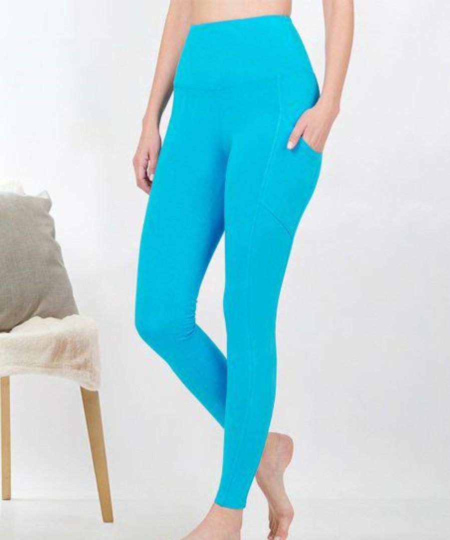 Women * | Coupon 42Pops Ice Blue Wide-Waistband Pocket Leggings Women