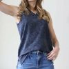 Other * | Best Pirce 42Pops Blue Gray Mineral Wash V-Neck Sleeveless Side-Slit Tunic Women