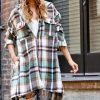 Women * | Brand New 42Pops Green Plaid Drawstring-Hem Pocket Zip-Up Hooded Coat Women