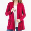 Women * | New 42Pops Burgundy Slouchy Long-Sleeve Open Pocket Cardigan Plus