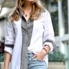 Women * | Top 10 42Pops White & Gray Denim Contrast Button-Down Shirt Women