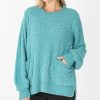 Women * | Cheap 42Pops Dusty Teal Popcorn Detail Bishop-Sleeve Pocket Sweater Women