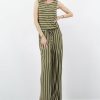 Women * | Best Reviews Of 42Pops Dusty Olive & Ivory Stripe Sleeveless Pocket Jumpsuit Women