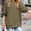 Women * | Hot Sale 42Pops Dark Olive Brushed Melange Over-Sized Drop-Shoulder Sweatshirt Women