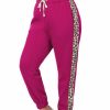 Women * | Buy 42Pops Magenta & Brown Leopard Side-Panel Drawstring Sweatpants Plus