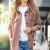 Women * | Top 10 42Pops Dark Camel Melange Pocket Shacket Women