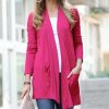 Women * | Flash Sale 42Pops Fuchsia Slouchy Pocket Open Cardigan Women