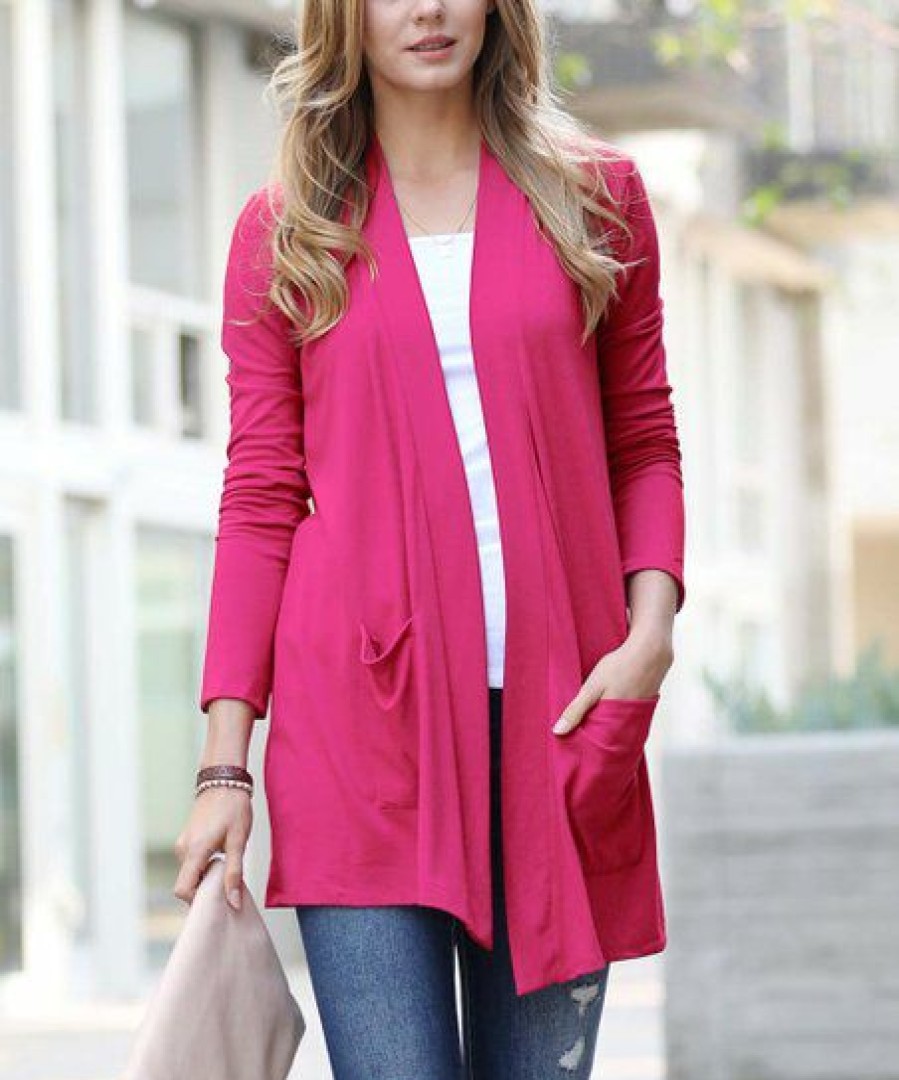 Women * | Flash Sale 42Pops Fuchsia Slouchy Pocket Open Cardigan Women