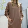 Women * | Cheap 42Pops Mocha Over-Sized Crewneck Pocket Sweatshirt Women