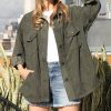 Women * | Flash Sale 42Pops Dark Olive Corduroy Button-Front Pocket Shacket Women