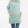 Women * | Brand New 42Pops Light Green Side-Tie Longline Pocket Hoodie Women