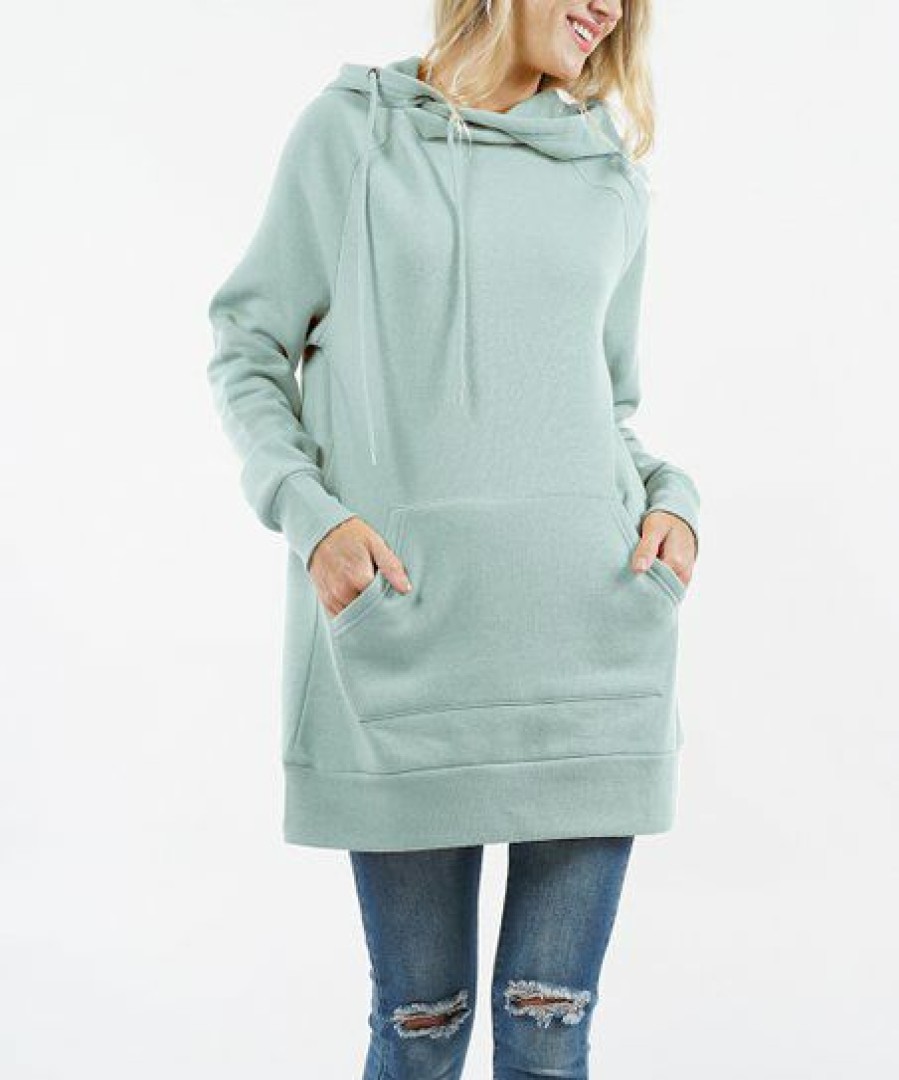 Women * | Brand New 42Pops Light Green Side-Tie Longline Pocket Hoodie Women