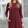 Women * | Promo 42Pops Dark Burgundy Boatneck Long-Sleeve Pocket Swing Top Women