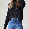 Women * | Flash Sale 42Pops Black Cable-Knit Sleeve Button-Up Cardigan Women