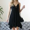 Women * | Hot Sale 42Pops Black Crochet-Trim Sweetheart Double-Strap Swing Dress Women