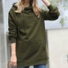 Women * | Wholesale 42Pops Dark Olive Side-Tie Longline Pocket Hoodie Women