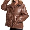 Women * | Hot Sale 42Pops Chocolate Faux Leather Funnel-Collar Puffer Jacket Women