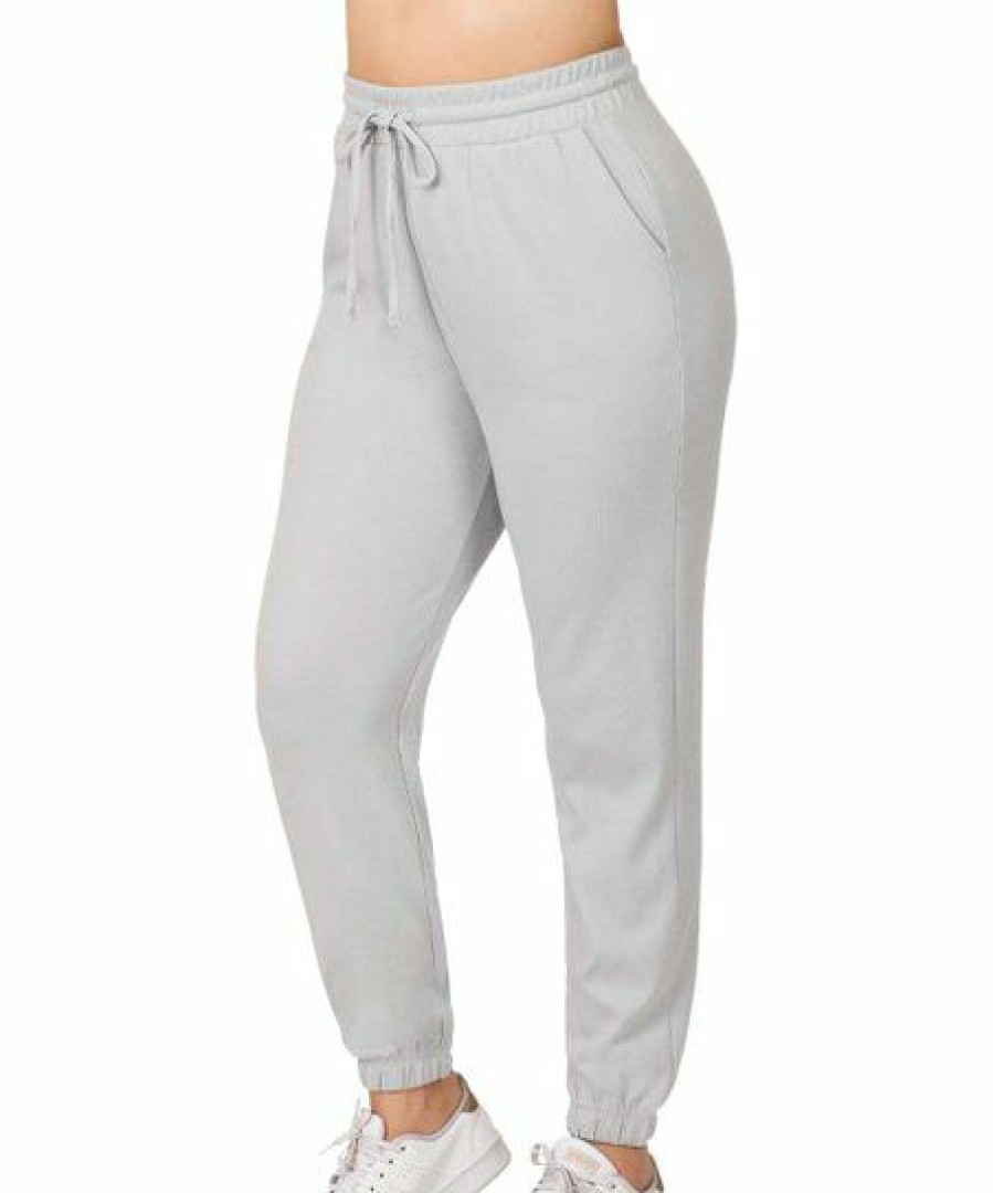 Women * | Discount 42Pops Light Gray Drawstring-Waist Pocket Sweatpants Plus