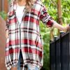 Women * | Budget 42Pops Red Plaid Drawstring-Hem Pocket Zip-Up Hooded Coat Women