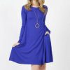 Women * | Brand New 42Pops Bright Blue Boatneck Long-Sleeve Pocket Shift Dress Women