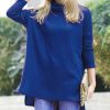 Women * | Best Sale 42Pops Midnight Navy Waffle-Knit Cowl-Neck Side-Slit Hi-Low Sweater Women