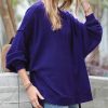 Women * | Best Pirce 42Pops Bright Blue Brushed Waffle Exposed-Seam Oversize Sweater Women