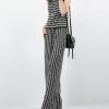 Women * | Brand New 42Pops Ash Gray & Ivory Stripe Sleeveless Pocket Jumpsuit Women