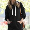 Women * | Outlet 42Pops Black Long-Sleeve Pocket Oversize Hoodie Women