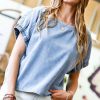 Women * | Wholesale 42Pops Light Denim Shirred-Cuff Puff-Sleeve Top Women