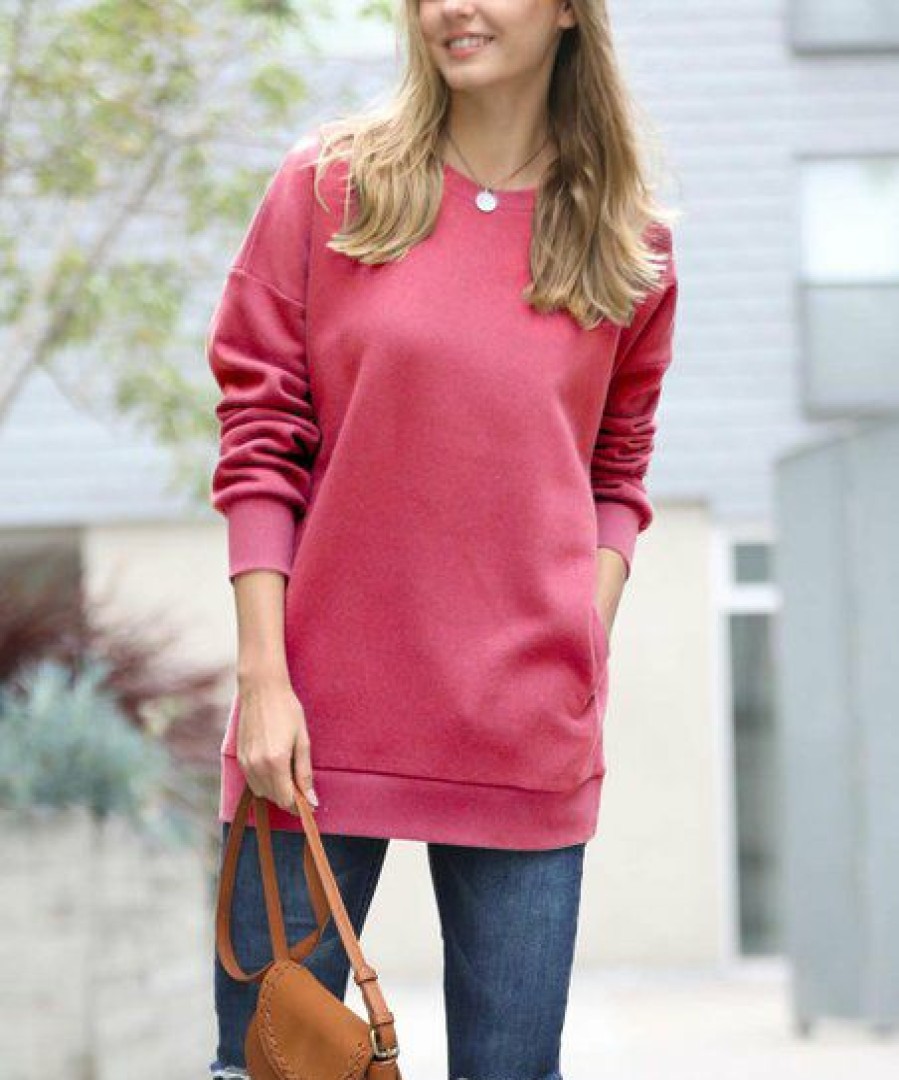 Women * | Promo 42Pops Rose Crewneck Long-Sleeve Pocket Sweatshirt Women