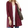 Women * | Flash Sale 42Pops Dark Burgundy Pocket Three-Quarter Sleeve Cardigan Women