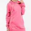 Women * | Coupon 42Pops Bright Pink Side-Tie Longline Pocket Hoodie Women