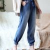 Women * | Best Pirce 42Pops Dark Blue Chambray Paper-Bag Pocket Joggers Women