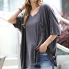 Women * | Best Pirce 42Pops Ash Gray V-Neck Pocket Oversize Boyfriend Tee Women