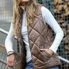 Women * | Best Sale 42Pops Mocha Diamond-Pattern Pocket Zip-Up Puffer Vest Women